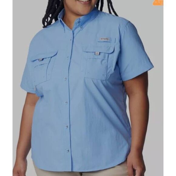 Columbia PFG medium double pocket button-down light blue shirt mens/women's - Picture 1 of 11
